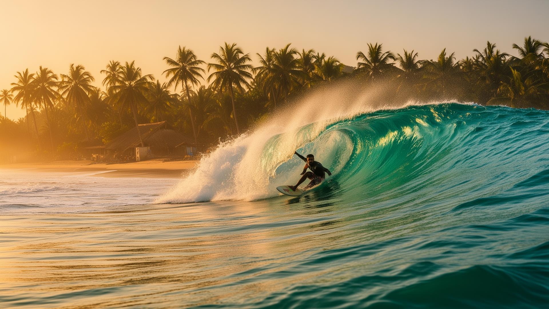 Surfboard at sunset